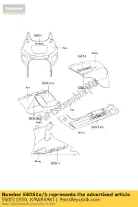 Kawasaki 560511950 marca, tampa lateral, direita, zz - Lado inferior