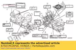 plaat, geregistreerd nummer van Honda, met onderdeel nummer 87501MCAP00, bestel je hier online: