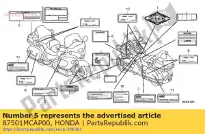 honda 87501MCAP00 plate, registered number - Bottom side