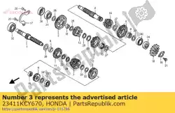 Aqui você pode pedir o engrenagem, contraeixo baixo (3 em Honda , com o número da peça 23411KCY670: