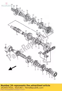 Suzuki 2626037E01 engranaje, inicio de patada - Lado inferior