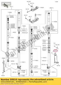 Kawasaki 5501000016C conjunto de guardia, tenedor, rh, ébano - Lado inferior