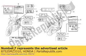 honda 87525MZ3310 label, cargo limit (0.5kg - Bottom side