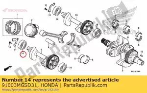 Honda 91003MGSD31 rolamento, esfera radial (63 / - Lado inferior