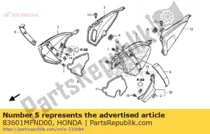 Honda 83601MFND00 plato, r. cubierta lateral - Lado inferior