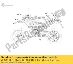 Aqui você pode pedir o decalque para guarda-lamas dianteiro direito em Piaggio Group , com o número da peça 2H003100: