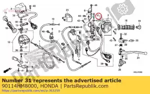 Honda 90114HM8000 parafuso, pivô da alavanca do punho - Lado inferior