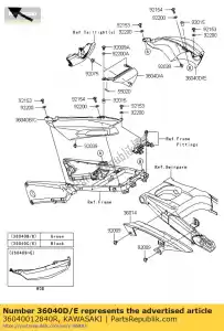 Kawasaki 36040012840R cauda de cobertura, rh, g.b.green - Lado inferior