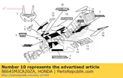 Aquí puede pedir raya a, l. Capucha media (###) * tipo1 * (tipo1) de Honda , con el número de pieza 86645MJCA20ZA: