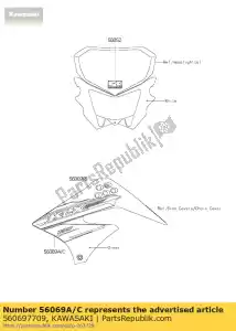 kawasaki 560697709 patroon, lijkwade, lwr, rh klx125cf - Onderkant