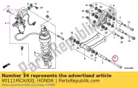 90111MCA000, Honda, boulon, douille, 12x127 honda  gl 1800 2001 2002 2003 2004 2005 2006 2007 2008 2009 2010 2012 2013 2017, Nouveau