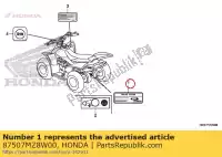 87507MZ8W00, Honda, etiqueta, cadena de transmisión (inglés) honda  ca cbf rvf vf vfr vt xr 90 125 150 190 600 750 800 1000 1993 1994 1995 1996 1997 1998 1999 2000 2001 2003 2004 2005 2006 2007 2008 2009 2017 2018 2019, Nuevo