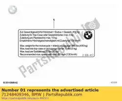 Here you can order the instruction notice, payload - ger / eng from BMW, with part number 71248409346: