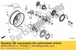 Honda 90651ML0731 anel de retenção, interno, 62 mm - Lado inferior