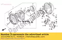 33102MK7671, Honda, blijven honda ca cmx vf vt 125 250 750 1993 1994 1995 1996 1997 1998 1999 2000 2001 2002 2003 2004 2006 2007 2008 2010 2011 2012 2013, Nieuw