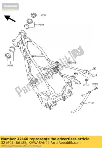 kawasaki 32160148618R frame-comp, downtube, rh, b kx85a - Lado inferior