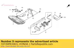Ici, vous pouvez commander le lumière assy., licence (12v 5w) auprès de Honda , avec le numéro de pièce 33720MEJ003: