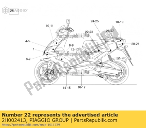 aprilia 2H002413 decalque de carenagem traseira da banda dianteira direita - Lado inferior