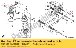 Ici, vous pouvez commander le boulon, douille, 12x90 auprès de Honda , avec le numéro de pièce 90110MCA000: