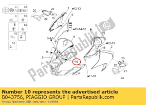 aprilia B043756 lh decalque frontal da carenagem - Lado inferior