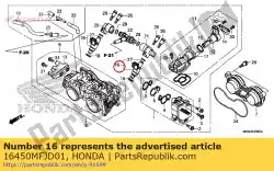 Here you can order the injector assy., fuel from Honda, with part number 16450MFJD01: