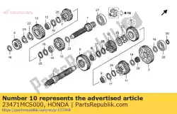 Ici, vous pouvez commander le engrenage, arbre principal quatrième (2 auprès de Honda , avec le numéro de pièce 23471MCS000: