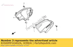 Aqui você pode pedir o conjunto de capa, l. Lado (wl) * nh312m * (nh312m mat cynos cinza metálico) em Honda , com o número da peça 83500MFGG40ZA: