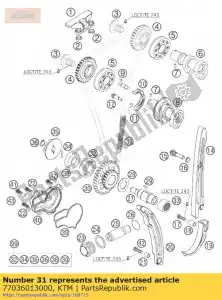 ktm 77036013000 distributieketting met 108 rollen - Onderkant