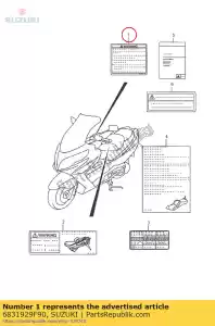 suzuki 6831929F90 rótulo, geral w - Lado inferior