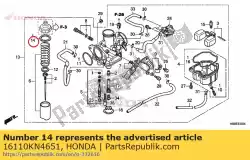 pakking, boven van Honda, met onderdeel nummer 16110KN4651, bestel je hier online: