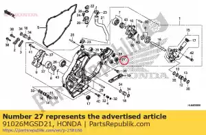 Honda 91026MGSD21 bearing, radial ball, 607 - Bottom side