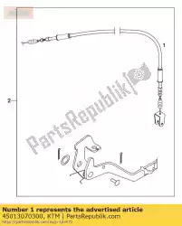 Here you can order the brake cable for foot brake from KTM, with part number 45013070300: