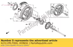 kraag, rr. Wielzijde van Honda, met onderdeel nummer 42311ML7000, bestel je hier online: