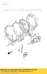 Here you can order the ring,head lamp from Suzuki, with part number 3513045030: