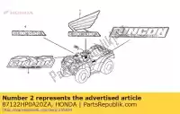 87122HP0A20ZA, Honda, emblème, l. anse de réservoir de carburant honda trx650fa fourtrax rincon trx680fa trx500fe foretrax foreman es 650 680 500 , Nouveau