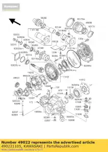 kawasaki 490221105 bisel de engranaje, 10t kaf450-b1 - Lado inferior