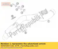 59405007100, KTM, tubo de escape 450 sx 04 ktm exc mxc sx sxs xc 250 400 450 525 540 2004 2005 2006 2007, Nuevo