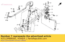 Ici, vous pouvez commander le tuyau, maître-cylindre auprès de Honda , avec le numéro de pièce 43512MBB006: