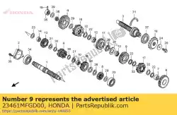 Ici, vous pouvez commander le engrenage, troisième arbre intermédiaire auprès de Honda , avec le numéro de pièce 23461MFGD00: