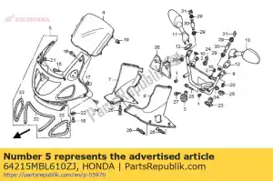 Honda 64215MBL610ZJ conjunto de capucha, fr. superior (wl) - Lado inferior