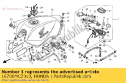 Ici, vous pouvez commander le ensemble pompe, carburant auprès de Honda , avec le numéro de pièce 16700MCZ013: