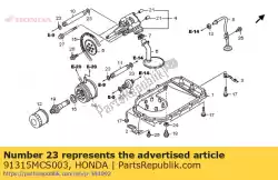 Here you can order the seal, oil path pipe, 20. 3mm from Honda, with part number 91315MCS003: