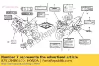 87512MBG600, Honda, etichetta, accessorio l honda cbr  f vfr fi rossi fr sport fs 50th vfr800fi cbr600f cbr600fr cbr600fs 600 800 , Nuovo