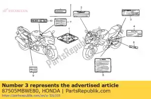 Honda 87505MBWE80 label,tire - Bottom side