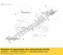 Aprilia 620697, 125 l naamplaat, OEM: Aprilia 620697