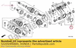 Aquí puede pedir subconjunto de nudillos trasero de Honda , con el número de pieza 52205HR6B00:
