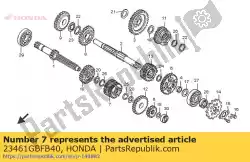 Ici, vous pouvez commander le engrenage, arbre principal troisième et quatrième (20t / 23t) auprès de Honda , avec le numéro de pièce 23461GBFB40: