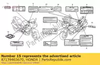 87139463670, Honda, label, grote hoogte honda cbr vt vtr 600 1000 1100 1995 1996 1997 1998 1999 2000 2001 2002 2003, Nieuw