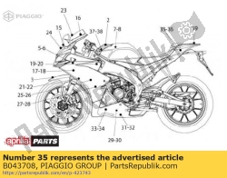 Aprilia B043708, Rechter achterkuip sticker, OEM: Aprilia B043708