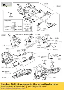 Kawasaki 260110810 fio-chumbo, bateria (-) - Lado inferior